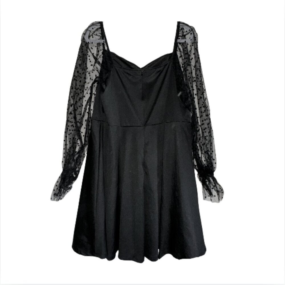 Long Sleeve Lace Polka Dot Dress Sweetheart Neck - 3xl
